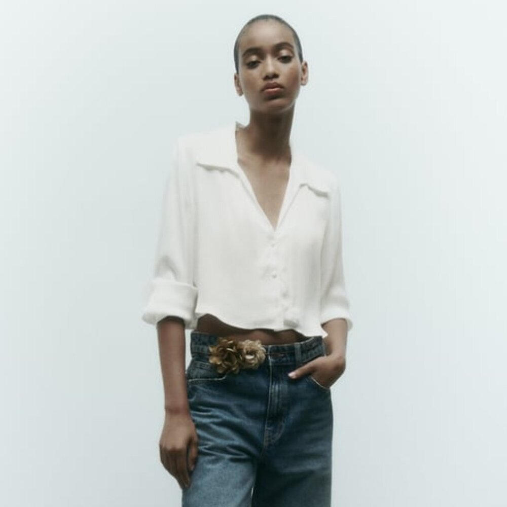 ZARA SATIN EFFECT CROPPED SHIRT